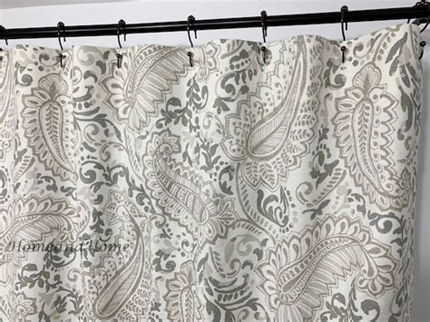 Paisley Shower Curtain Ecru Taupe Off White 52w Stall Narrow Etsy