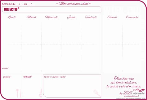 Planning vierge menu de la semaine. Tableau hebdomadaire vierge - young planneur