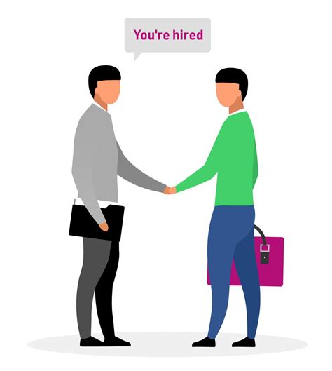Hiring new worker flat vector illustration. Boss, chief shaking hand