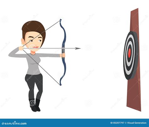 Archer Aiming With Bow And Arrow At The Target Stock Vector