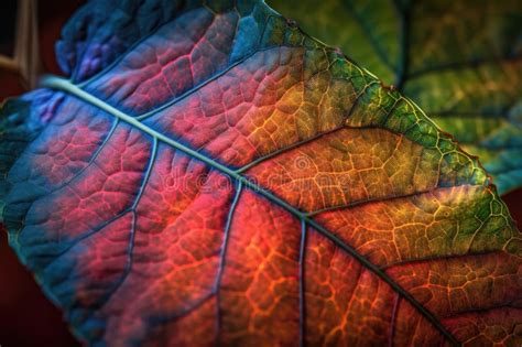 Close Up Of Plant Leaf With Burst Of Vibrant Colors And Intricate