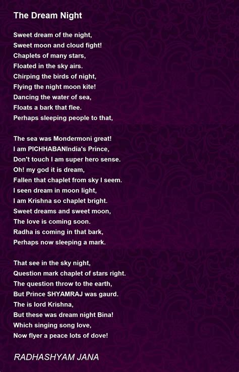 The Dream Night The Dream Night Poem By Radhashyam Jana