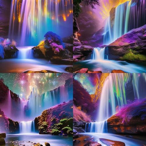 A Stunningly Beautiful Flowing Waterfall Under A Glittering And