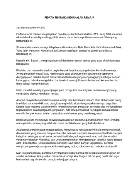 Contoh Naskah Pidato Kenakalan Remaja