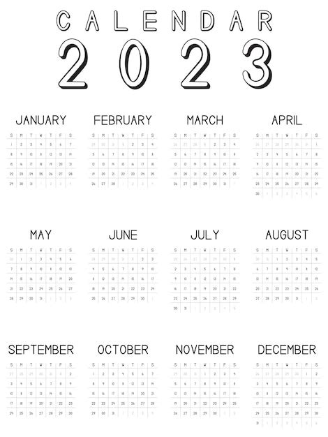 Calendário Anual 2023 Vetor Premium