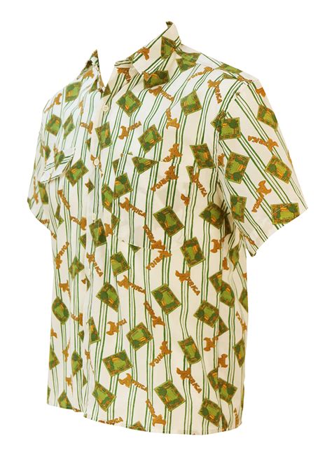 Compare prices & save money on women's shirts & blouses. Short Sleeved Green & White Striped Shirt with African ...