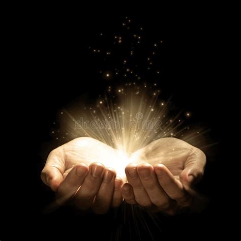 Open Hands With Glowing Lights Stock Photo Image Of Hand Christian