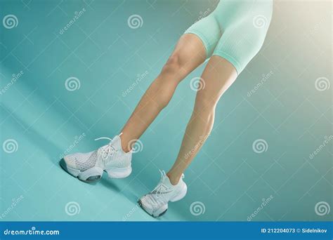 Sporty Young Woman Demonstrating Her Slender Legs Stock Image Image