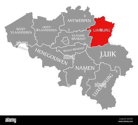 Limburg Red Highlighted In Map Of Belgium Stock Photo Alamy