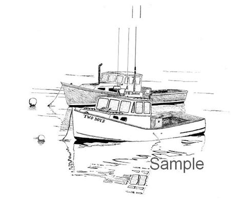 Fisherman T Lobsterman T Custom Lobster Boat Drawing Etsy