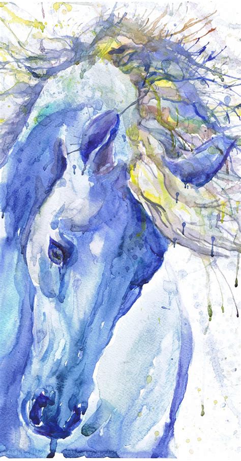 Blue Horse Head Watercolor Painting Abstract Equine Art Print