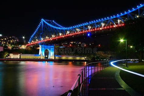 Underneath The Story Bridge Brisbane City At Night Red Blue And White