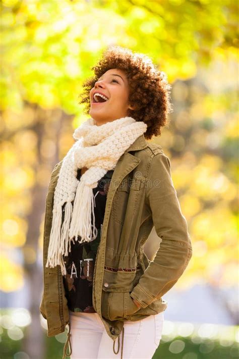 Autumn Outdoor Portrait Of Beautiful African American Young Woman Black People Stock Image