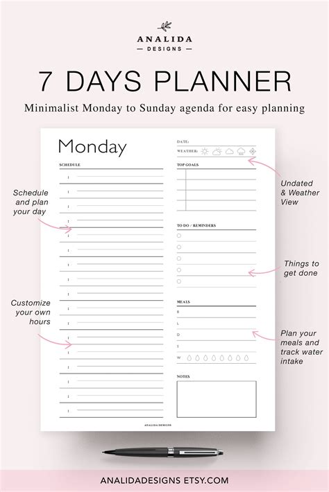 Printable 7 Day Planner Daily Planners And Organizer Undated Daily