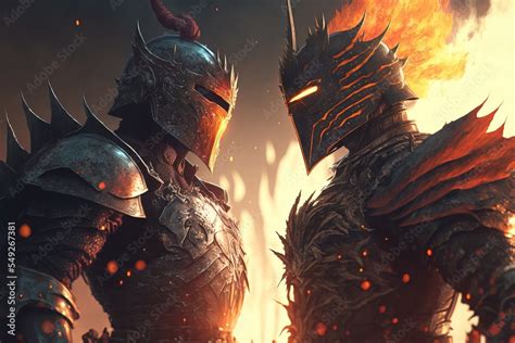 Dragon Warrior Dragon Slayer Fantasy Concept Art Stock Illustration