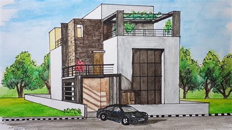 How To Draw A Modern House Using Watercolor Pencils Youtube