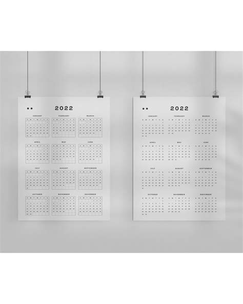 2022 Wall Calendar Printable Minimalist 2022 Desk Calendar Etsy