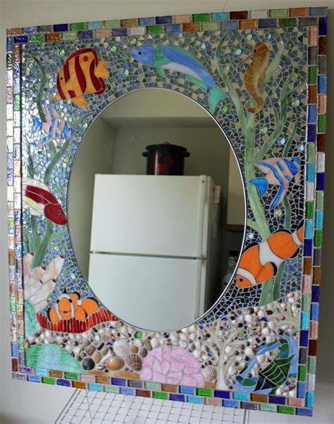 Hand cut and shaped tiles of saguaros, agaves, purple prickley pear and. Ocean Reef Bathroom Vanity Mirror | Mosaic mirror frame ...