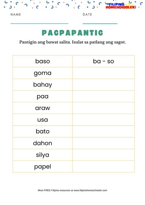 Pagpapantig Free Filipino Worksheets Set 1 — The Filipino Homeschooler