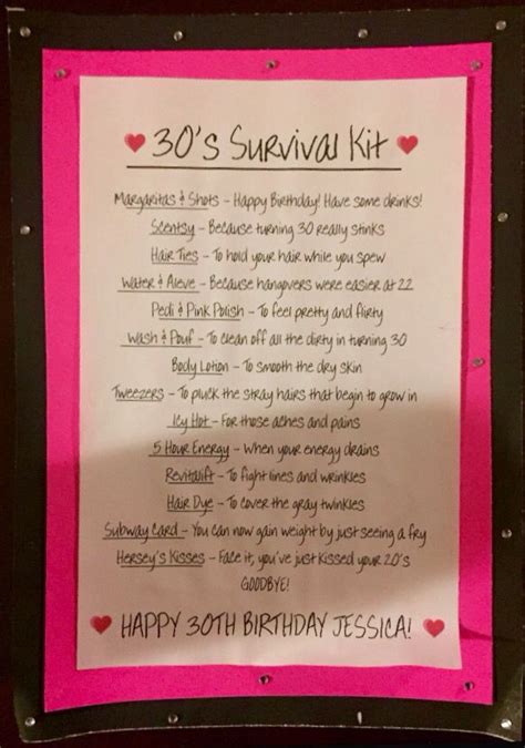 It doesn't matter if you want to find dozens of good thirtieth birthday gifts for daughter, wife or sister; 30th birthday survival kit poem | Ashlee's 30th Birthday ...