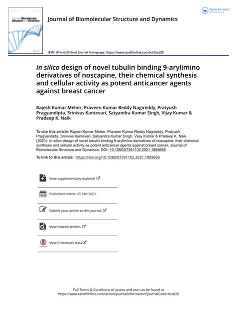 Pdf In Silico Design Of Novel Tubulin Binding Arylimino Derivatives