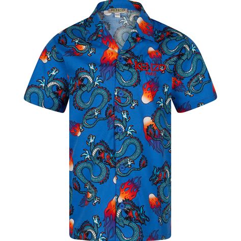 Kenzo Kids Dragon Print Shirt In Blue Bambinifashioncom