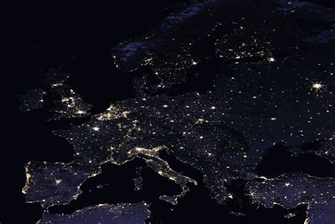 Large Detailed Satellite Map Of Europe At Night Europe Mapsland