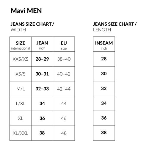Jeans Size Chart For Men Women Mott Bow V9306 1blu De