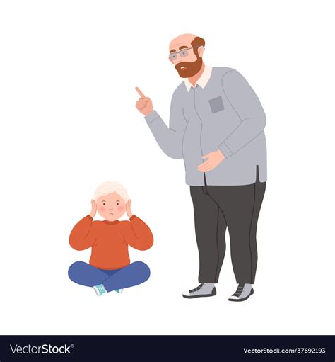Annoyed Dad Scolding His Son For Disobedience Vector Image