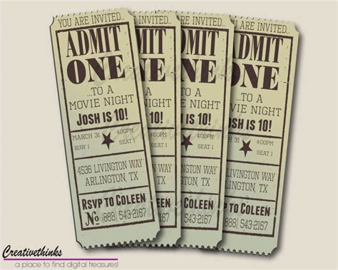 Do you need to save a vintage ticket template? Editable Vintage Movie Ticket Invitation - Digital File ...