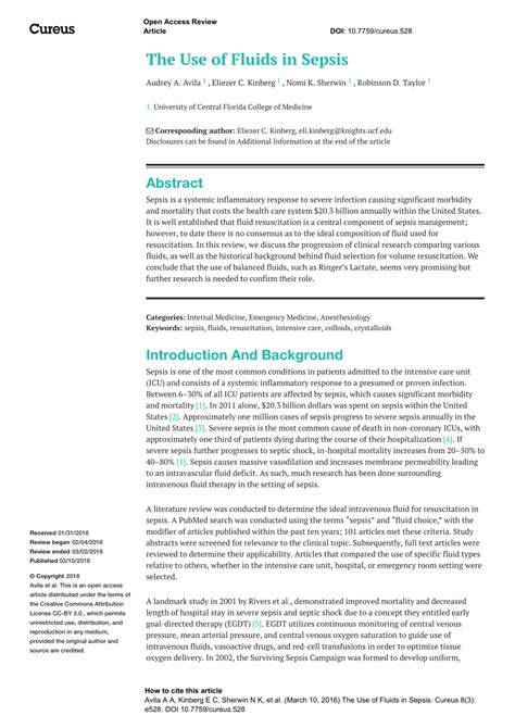 Pdf The Use Of Fluids In Sepsis