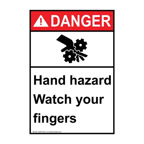 Ansi Danger Hand Hazard Watch Your Fingers Sign Ade 3425 Machinery