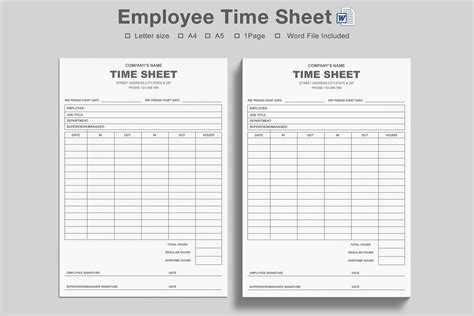 Employee Time Sheet Printable Formtimesheettime Logemployee Etsy