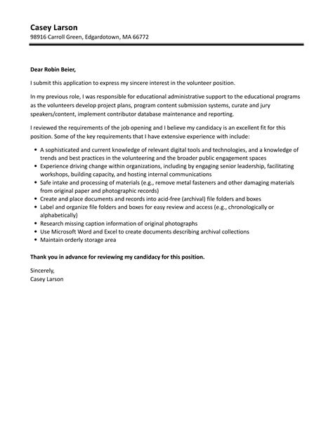 Cover Letter Examples For Volunteer Position