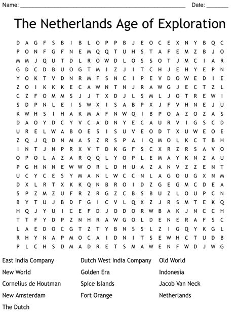The Netherlands Age Of Exploration Word Search WordMint