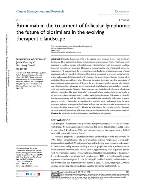 Pdf Rituximab In The Treatment Of Follicular Lymphoma The Future Of