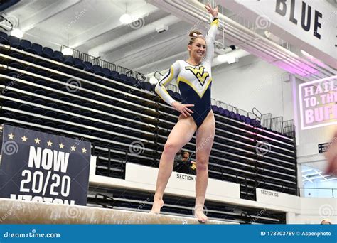 West Virginia Gymnastics Competes At Gwu Pink Meet 2020 Editorial Stock