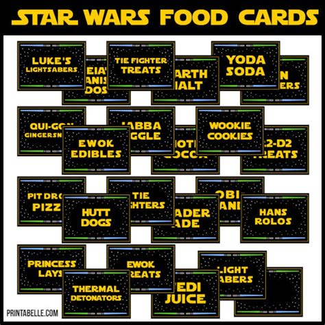 42 Star Wars Printable Party Food Card Labels 42 Prefilled Tented Cards