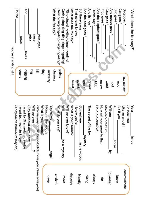 Ylvis The Fox What Does The Fox Say Esl Worksheet By Mkmazo