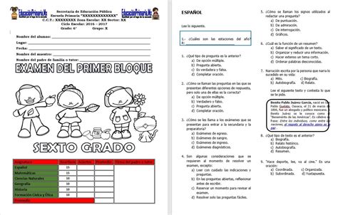 Examen Del Sexto Grado Del Primer Bloque Del Ciclo Escolar 2017 2018