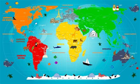 Mapa Mundi Infantil Adesivo Artisticamente Ilustrado