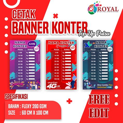 Jual Banner Spanduk Top Up Pulsa Konter Banner Daftar Harga Spanduk