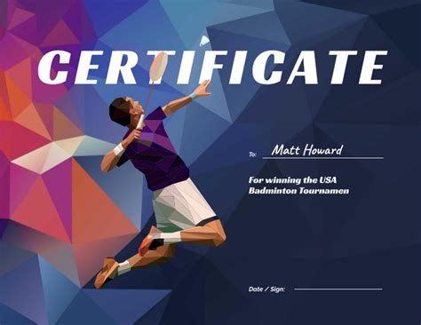 Badminton Certificate Template
