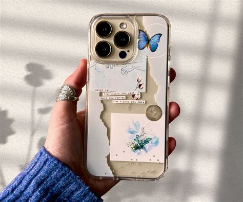 Pale Blue Butterfly Scraps Clear Phone Case Aesthetic Collage Etsy Uk