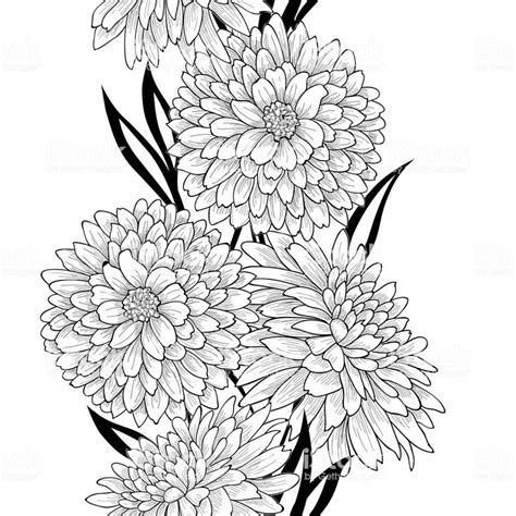 Some Flowers That Are In The Middle Of A Line Art Drawing Style With