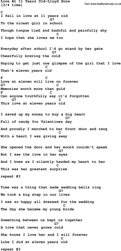 Country Musiclove At 11 Years Old Lloyd Snow Lyrics And Chords