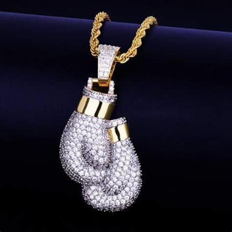 Bling Boxing Gloves Pendant Necklace And Pendant Charm Rope Chain Gold