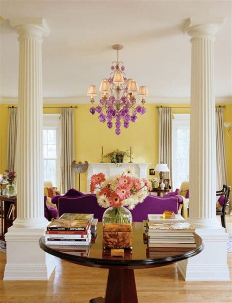 Here's our colour guide for every personality and mood. Yellow walls with fuschia accents | Purple living room ...