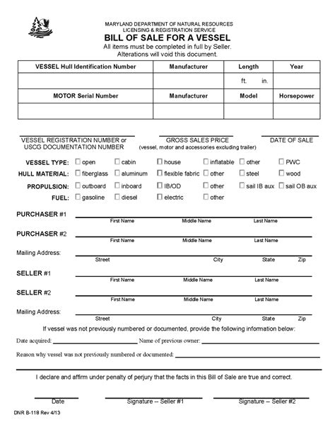 Free Maryland Bill Of Sale Forms Pdf