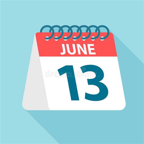 June 13 Calendar Icon Vector Illustration Of One Day Of Month